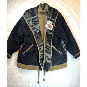 NWT‎ Utex 50 Women’s Coat 1980S Aztec Southwest Medium Hood Black Tan